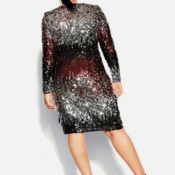 City Chic Irresistible Long Sleeve Sequin Faux Wrap Dress NWT - Picture 4 of 9
